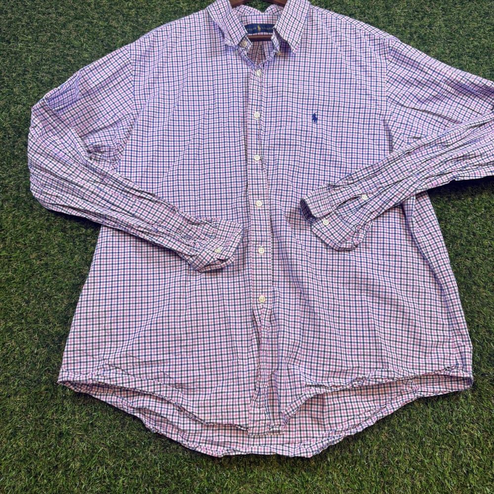 Ralph Lauren Mens XXXL Pink Blue Gingham Button Down Shirt Long Sleeve Cotton